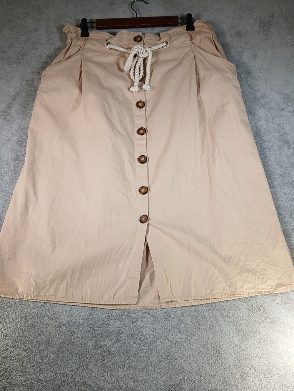 Live 4 Truth Rope-Tie Button-Front Midi Skirt in Beige
